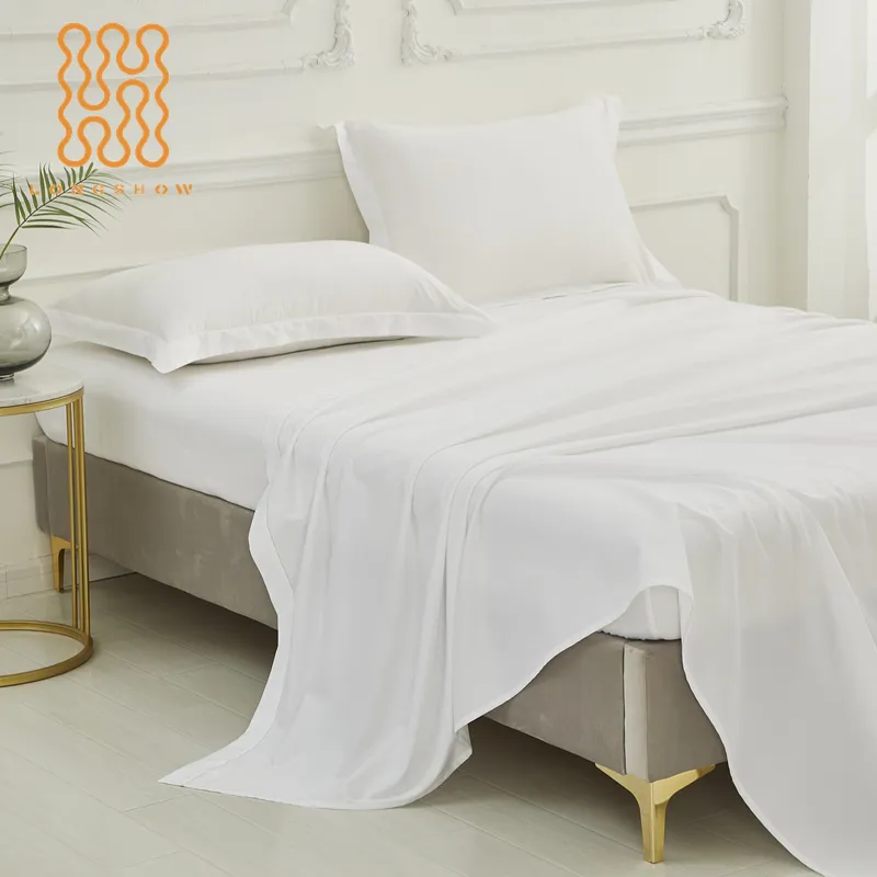 Linge de lit haut de gamme 250TC, drap de lit de luxe en coton uni, drap plat d'hôtel blanc