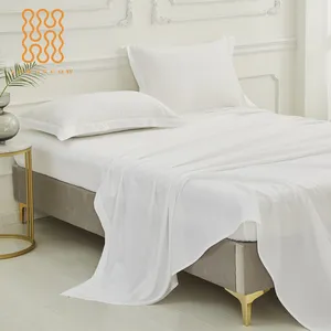 High-end Bed Linen 250TC Bedsheet Luxury Plain Cotton Bedsheet White Hotel Flat Sheet