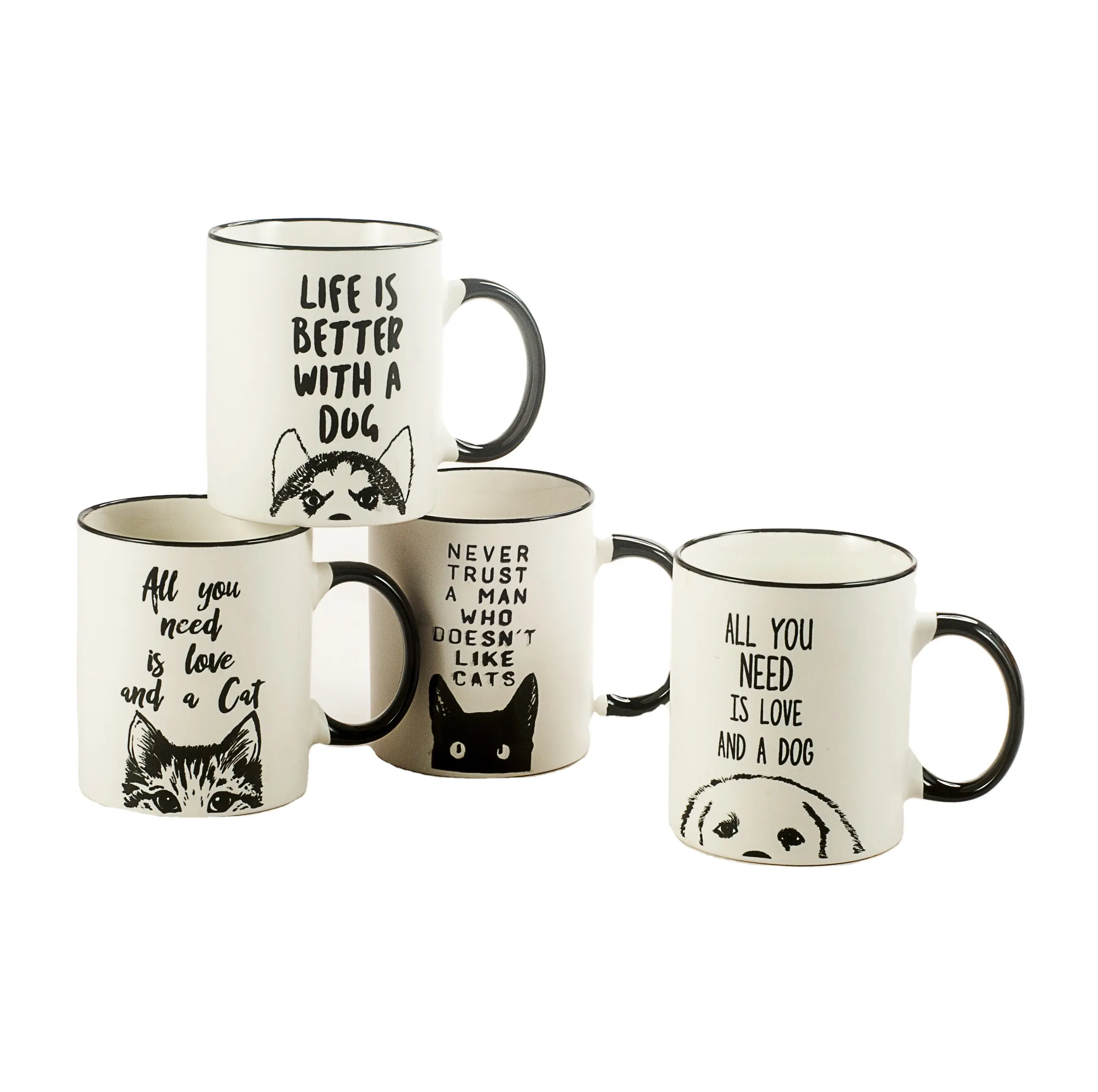 11Oz Zwart En Witte Thee Koffie Kat Hond Cup Matte Mokken Met Logo Aanpassen