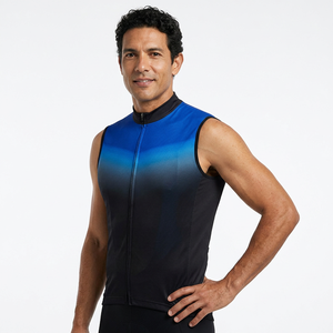 Men's Sleeveless Cycling Vest <b>Blue</b> To Black Gradient Zip Front <b>Mesh</b> Performance Wear - Product Image 1