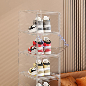 <b>Clear</b> Stackable Acrylic Shoe Organizer for Closet Easy Assembly Injection <b>Plastic</b> Rectangle Sneaker <b>Containers</b> Lids Size 14 Fit - Product Image 1