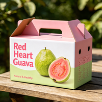 Premium rode hartvormige guave verpakkingsdoos met aangepast logo, bedrukt golfkarton, fruit- en groente verzenddoos met handvat