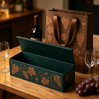 Boîte cadeau de luxe pour vin, écologique et recyclable, avec sac en papier artistique, fermoir magnétique, motif gaufré et pelliculage mat