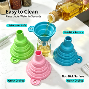Entonnoir de cuisine portable pliable en silicone de qualité alimentaire sans BPA, écologique, petit, facile à nettoyer, accessoires de suspension, outils essentiels - Product Image 4