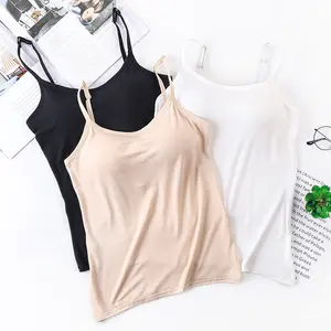 Women's Slim-Fit Camisole Modal Women Vest With Bra Cami Tank Tops Adjustable Spaghetti Strap Tank Top Shelf Bra