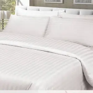 批发100% 棉酒店豪华白色缎面条纹床单套装床单批发
