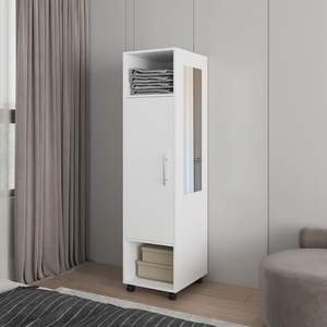 Armoire de rangement convertible en bois blanc DB, 2 tiroirs, 3 étagères, porte à charnières, style moderne minimaliste pour appartement et chambre - Product Image 3