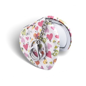 Custom Logo Makeup Diamond Bling Bling Portable PU Leather Vanity Cosmetic Heart Shape Mirror - Product Image 6