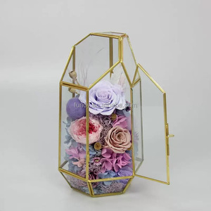 Arbre à souhaits en verre irrégulier pour bébé fille nouveau-né, rouge et bleu, fleur éternelle, design Art Déco écologique, 16x14x25cm, salon - Product Image 1