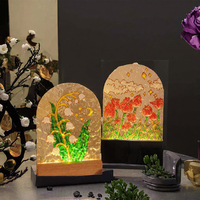 Peinture sur verre à ondulations d'eau LED DIY en forme de tulipe, faite à la main, avec base en bois, mini, en acrylique, à brancher, pour enfants, anniversaire, fête des Mères - Vente en gros