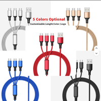 Kabel Data 3 in 1 Fast Charging 1.2 m untuk iPhone, Kabel Micro USB Nylon Braided Tahan Aus, Kabel Pengisian Daya 3 in 1 Grosir