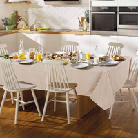 Nappe Rectangulaire Beige Sur Mesure en Tissu Polyester Effet Toile de Jute, Anti-Plis, Style Ferme, pour Salle à Manger, Événements et Fêtes