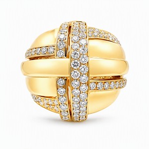 แหวนแต่งงานเพชรแท้ทรงกลม ประดับเพชรเต็มวง ชุบทอง 18k แบบคลาสสิก - Product Image 1