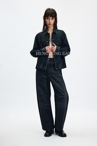 Jean <span class=keywords><strong>baggy</strong></span> taille haute pour <span class=keywords><strong>femme</strong></span>, coupe vintage noire délavée, pantalon en denim à jambe large, pantalon en denim personnalisé pour <span class=keywords><strong>femme</strong></span> - Product Image 2