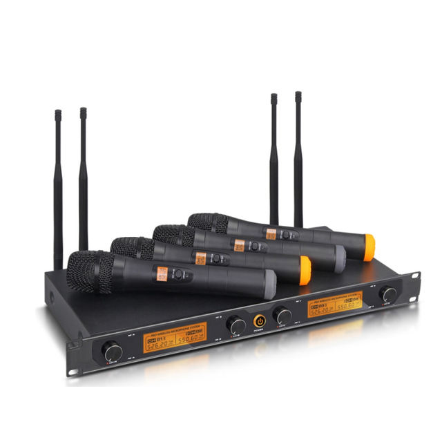 Factory Wholesale 4 Channels VHF Wireless Microphone Handheld Professional Microphone for Family KTV Stage Performance