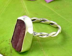 Attractive Natural 925 Sterling Silver Natural Pink Tourmaline Gemstone Untreated Rough Shape Beautiful Handmade <b>Finger</b> <b>Ring</b> - Product Image 2