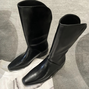 XINZI pioggia stivali occidentali personalizzati da donna con Logo personalizzato a punta quadrata in morbida pelle tacco basso da donna a metà polpaccio - Product Image 3