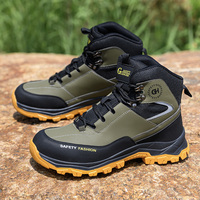 Bottes de sécurité unisexes à embout d'acier en cuir microfibre pour semelle intermédiaire anti-écrasement anti-perforation, semelle en caoutchouc, pour le sport et le travail de construction
