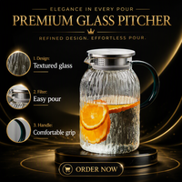Carafe à eau en verre borosilicate, design européen, texture ondulée effet glacier, couvercle en acier inoxydable, filtre, 1500 ml, grande capacité pour le thé