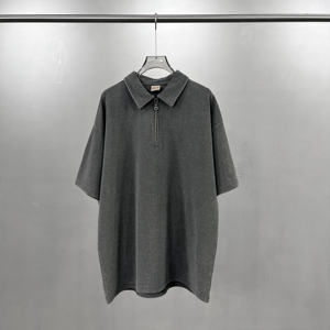 Nueva Camiseta Polo Personalizable de Alta Calidad con Cierre, Diseño Waffle Teñido con Cera, Camiseta de Manga Corta Lavada y Desgastada - Product Image 1
