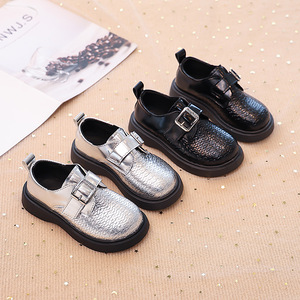 Zapatos de Vestir de Microfibra Estilo Británico para Niñas 2025, Zapatos de Princesa Modernos Negros/Plateados con Cierre de Velcro, Suela Suave, 0.3 kg, Primavera Otoño - Product Image 5