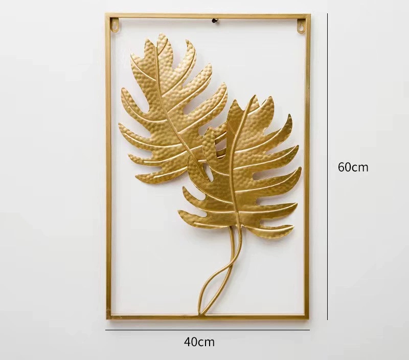 Decoración de pared con hojas de lluvia de primavera, dorada.
