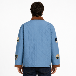 Giacca da Lavoro Vintage Personalizzata per <span class=keywords><strong>Uomo</strong></span>, Blu Trapuntata con Colletto <span class=keywords><strong>in</strong></span> Velluto a Coste, Chiusura Stile Vigili del Fuoco, <span class=keywords><strong>in</strong></span> Cotone e Nylon - Product Image 4