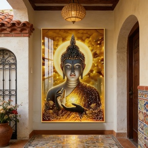 Venta al por Mayor de Fábrica, Estatua de Buda Dorada Islámica Personalizada para Sala de Estar, Impresión HD, Pintura en Porcelana de Cristal, Decoración del Hogar con LED - Product Image 3