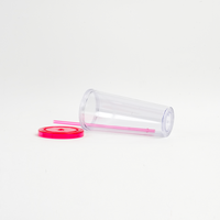 Gobelet isotherme de voyage 24oz en plastique à double paroi transparent pour boissons froides avec couvercle et paille, personnalisable avec logo