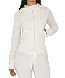 Sudadera con Capucha Blanca para Mujer, con Cierre, Manga Larga, Color Sólido, Tejida, Transpirable, Ropa Casual de Otoño - Product Image 1