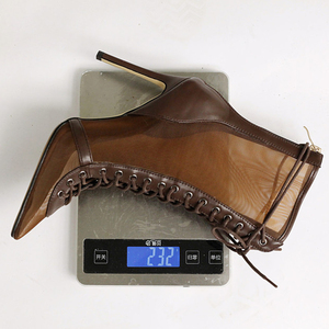 Bottes à lacets à bout pointu en maille pour femme, grande taille 48, automne, talons fins léopard sexy - Product Image 6