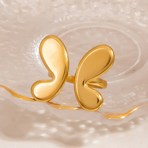 Butterfly Shape Stainless Steel <b>Ring</b> 18K Gold Color Open Design Unisex Fashion Jewelry Gift - Product Image 4