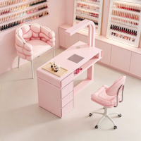 Table de Manucure Ergonomique Rose Luxe Léger au Design Moderne, Facile à Nettoyer, avec Meuble de Rangement Latéral et Grande Surface de Travail