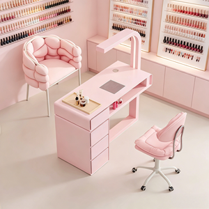 <span class=keywords><strong>Table</strong></span> de Manucure Ergonomique Rose Luxe Léger au Design Moderne, Facile à Nettoyer, avec Meuble de Rangement Latéral et Grande Surface de Travail - Product Image 1
