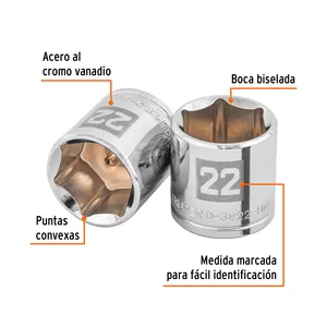 BOX 6 Chiave a bussola da 22 mm, 6 punte, attacco da 3/8 pollici, TRUPER - Product Image 2