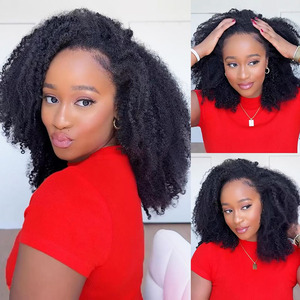 Glueless Curly <strong>Half</strong> <strong>Wig</strong> Upgrade 3 in 1 <strong>Half</strong> <strong>Wig</strong> With Drawstring Beginner Friendly Flip Over Afro Kinky Curly <strong>Wig</strong> Human Hair - Product Image 1
