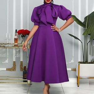 Robes d'été élégantes pour femmes grandes tailles, à manches courtes, couleur unie, avec nœud papillon, pour banquets, vente en gros - Product Image 3