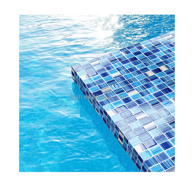 Handgemachter Druck Eisjade Schwimmbad Mosaik Ozean blau Kristall Glas Mosaik fliesen für Schwimmbad Badezimmer Mosaik fliesen