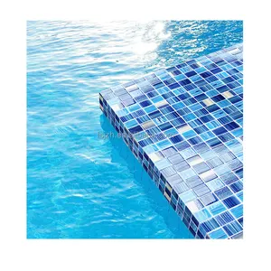 Cetakan buatan tangan giok es kolam renang mosaik laut biru kaca kristal ubin mosaik untuk kolam renang kamar mandi ubin mosaik