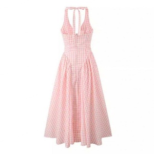 Robe Midi Moulante Sexy à Col en V Profond pour Femme, Design Simple et Tendance, à Carreaux, Respirante, Écologique, Lavable, Antistatique, Idéale pour les Soirées - Product Image 2