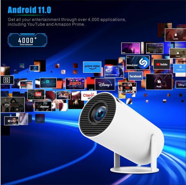 Smart Projector with Android 11 720P Portable WiFi 6 Mini Projector for Home Theater