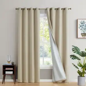 Cortinas opacas de tela de color arroz para dormitorio, cortinas/paneles/cortinas con aislamiento térmico reductor de luz con ojal sólido