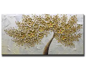 Handmade Knife Oil Painting Thick Texture Yellow Flower Abstract Oil Painting