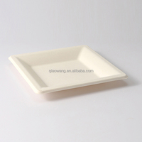 Assiette jetable carrée en bagasse de canne à sucre de 7 pouces Qiaowang QW-P-16, légère, biodégradable, vaisselle moderne et écologique pour