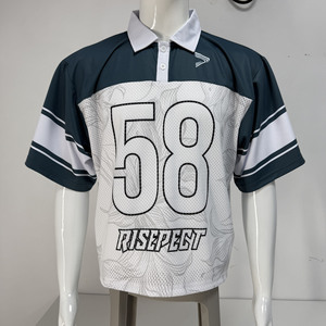 Chemise polo rétro de football brodée avec panneaux en maille respirante et coupe ample pour les fans de football américain - Product Image 2