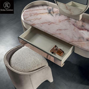 Coiffeuse élégante et moderne de luxe en marbre veiné rose avec <span class=keywords><strong>miroir</strong></span> et tabouret pour chambre à coucher - Product Image 5