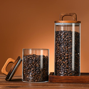 Luxury Kitchen Accessories Clear Airtight Condiments Spices Rice Food Storage <b>Container</b> <b>Glass</b> Jar Set with Wooden Handle Lid - Product Image 5