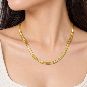 Collar de Cadena Espiga de Acero Inoxidable con Baño de Oro de 14K al Vacío, Joyería de Cadena Plana Tipo Serpiente - Product Image 5