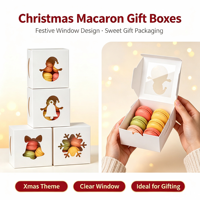 Boîte à macarons de Noël avec fenêtre transparente, emballage pour desserts, pâtisseries, tartes aux œufs, boîte à emporter pour les fêtes et les fournitures de boulangerie