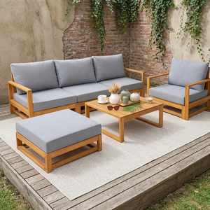 EDEN Juego de Muebles de Jardín de 6 Piezas, Contemporáneo, Ecológico, de Madera de Acacia, con Cojines Impermeables, Plegable, para Patio y Hoteles - Product Image 1